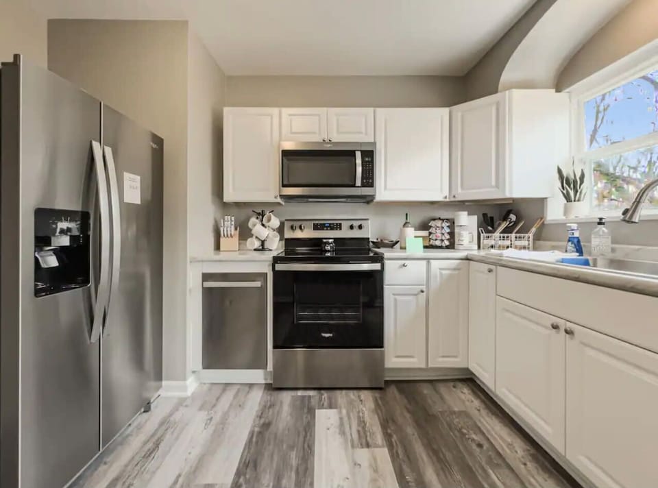 Our kitchen is fully equipped with stainless steel appliances.