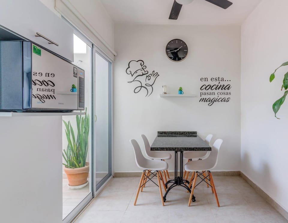 There's a second table for dining or working on your laptop