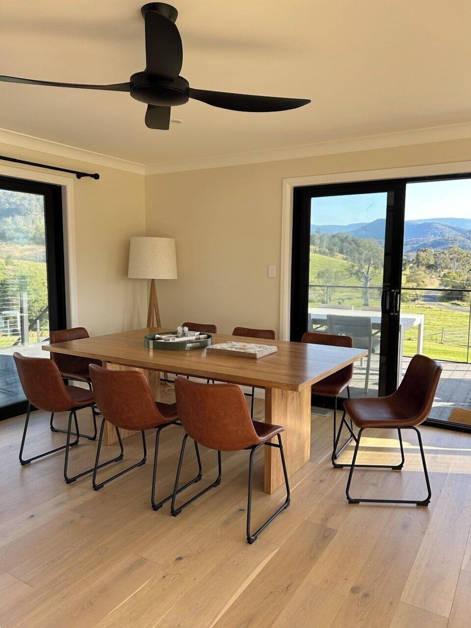Indoor dining overlooking views of the Williams River valley 