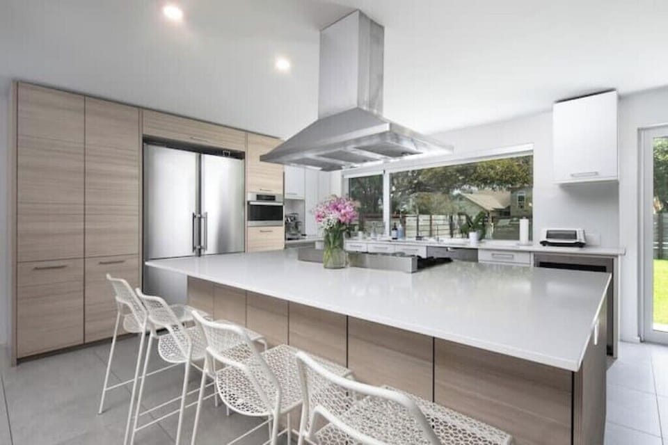 State of the art kitchen with all stainless steel appliances