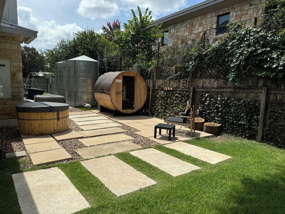 Wellness oasis with cold plunge (can turn to hot tub too) and sauna