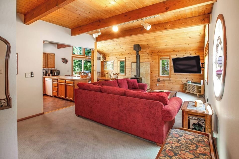 View of the living room from the front door. 