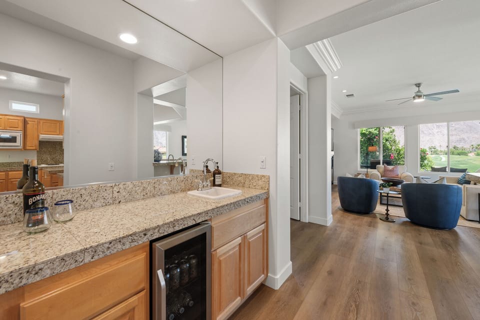 Wet bar with beverage fridge 
