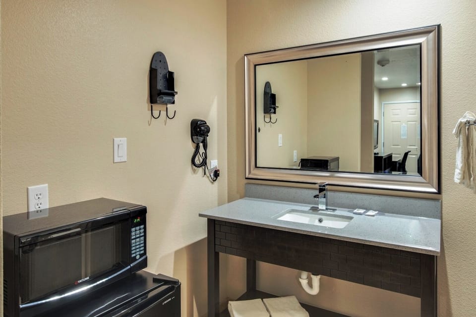 Refresh at a bright vanity with plenty of counter space.