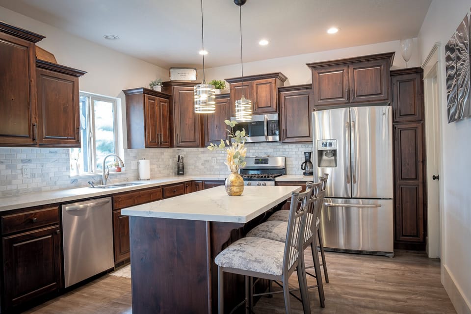 The kitchen is always fully stocked to prep any meal. 