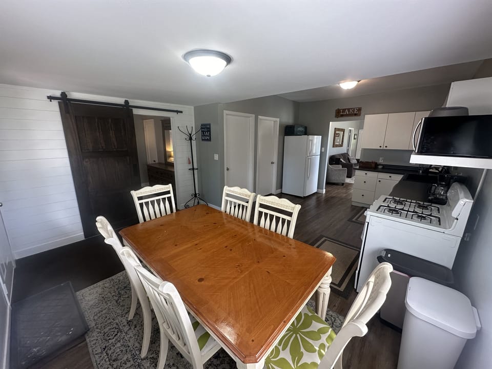 Spacious dining room and kitchen.