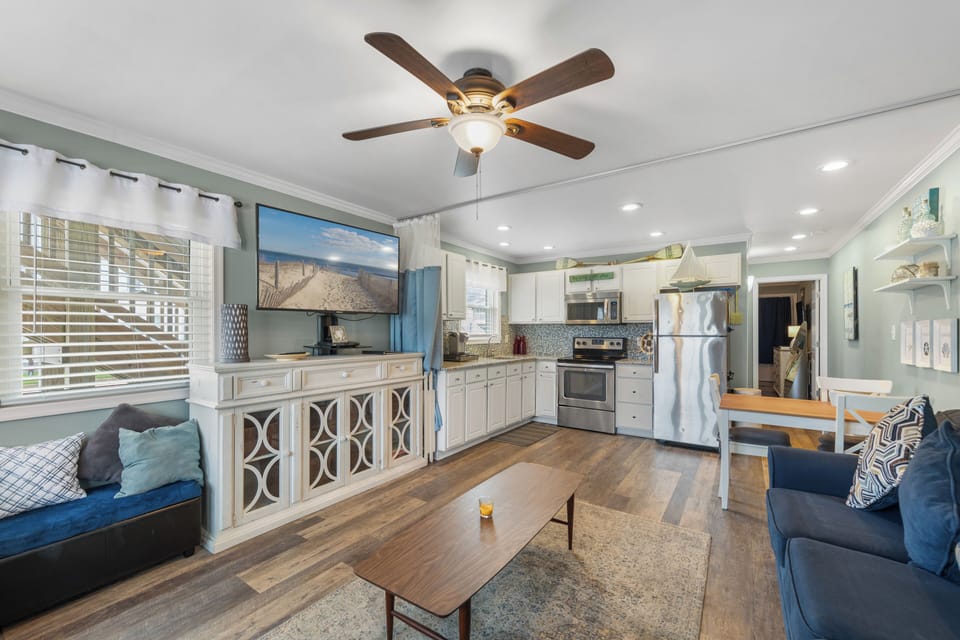 The Living Room is a great space to relax in the comfort of the AC, watch a movie on the Flat Screen TV, and enjoy the Free Wifi.