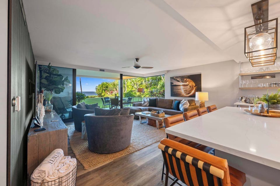 Kitchen/Living Room | Polo Beach 108 in Wailea, Maui by Luxus Vacation Properties