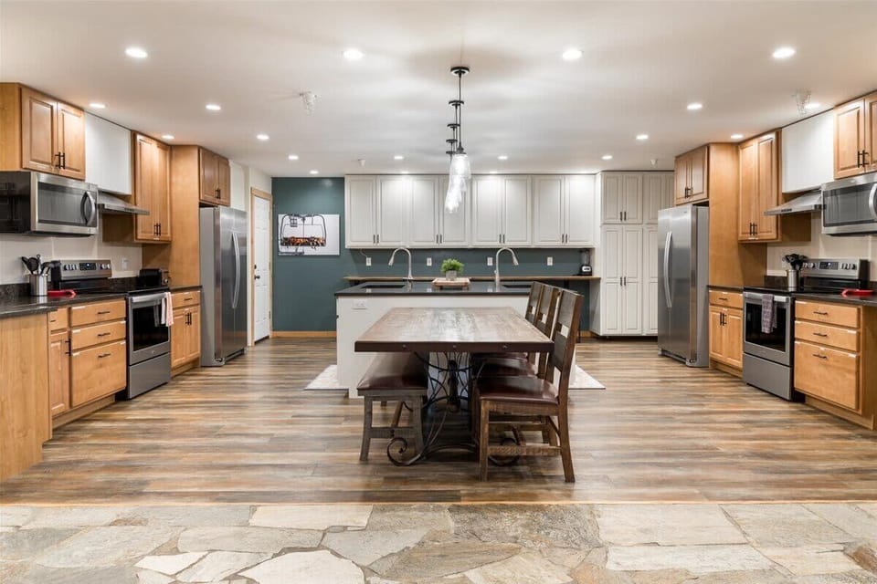 Giant double kitchen is great for preparing large meals