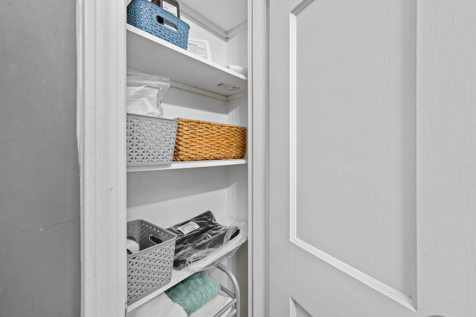 Towels neatly stacked in baskets, ready for a relaxing bath 🛁 #SpaDay #TowelOrganization