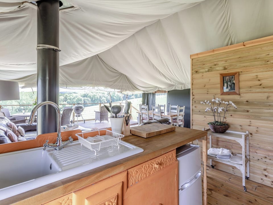 Kitchen area | Safari Tent One - Darnells Luxury Glamping, Ross-on-Wye