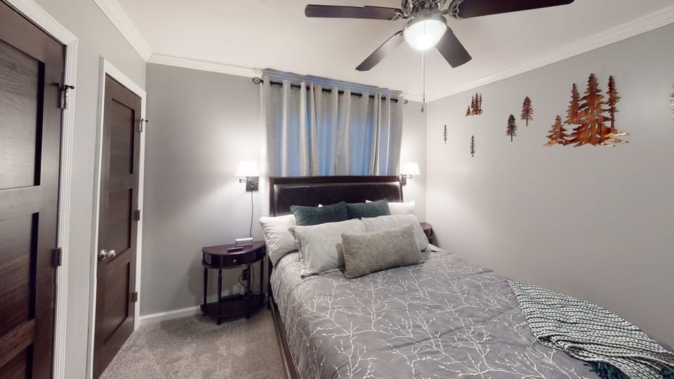 Indoors, Ceiling Fan, Furniture, Home Decor, Bed