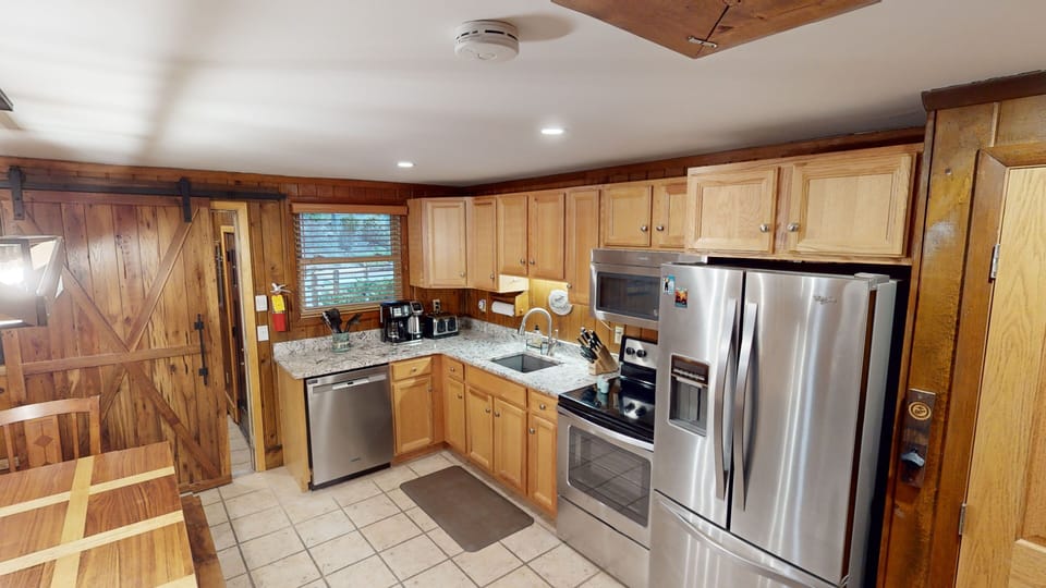 Indoors, Kitchen, Hardwood, Refrigerator, Floor