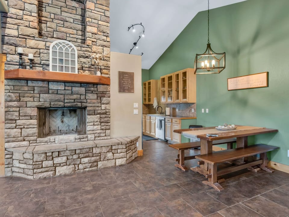 Floor to ceiling custom fire place is so cozy in the winter