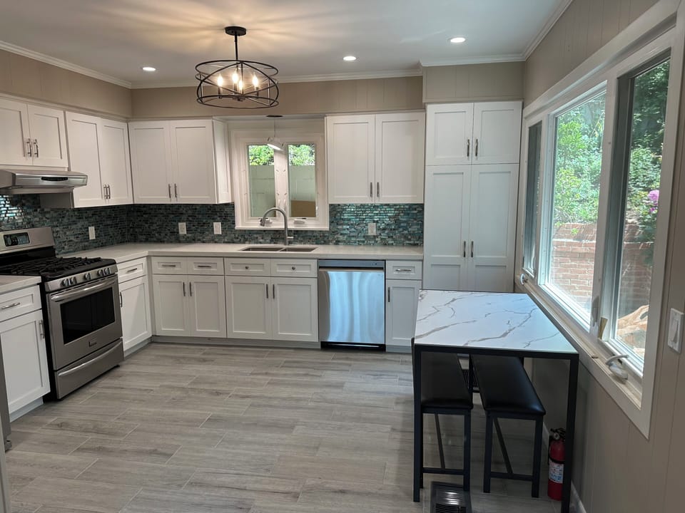 Open kitchen connects to living room
