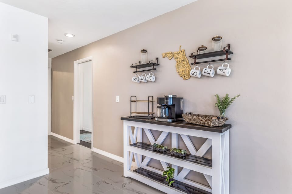 Coffee and Tea bar with Keurig as well as drip coffee and a French press too.
