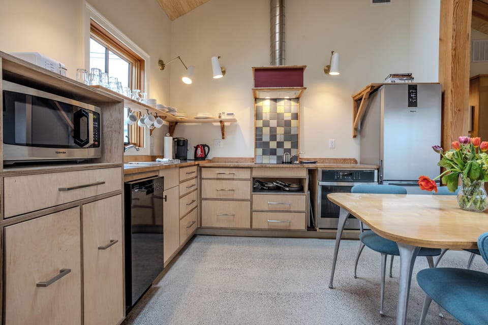 Full kitchen with everything needed to stay in and make a meal.