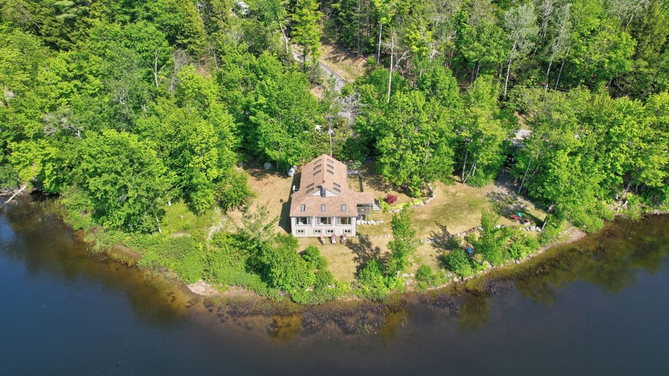 Aerial view from the property starring house and local loon