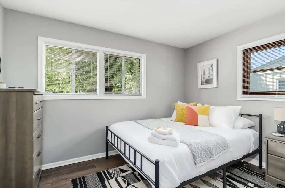 Enjoy this queen sized bed and dresser. The plush bed has Egyptian cotton linen.