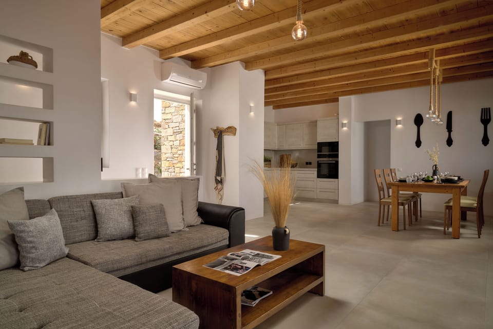 A collated and collected feel to the natural living-cum design.