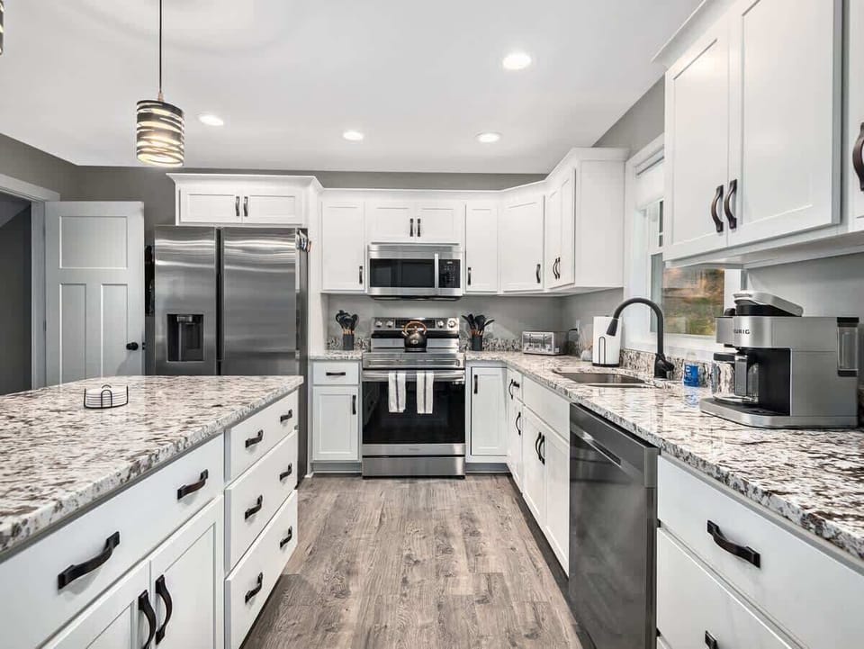 Kitchen is stocked with all of the essentials.