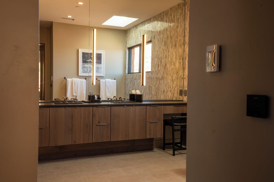 Primary king suite bathroom with skylight