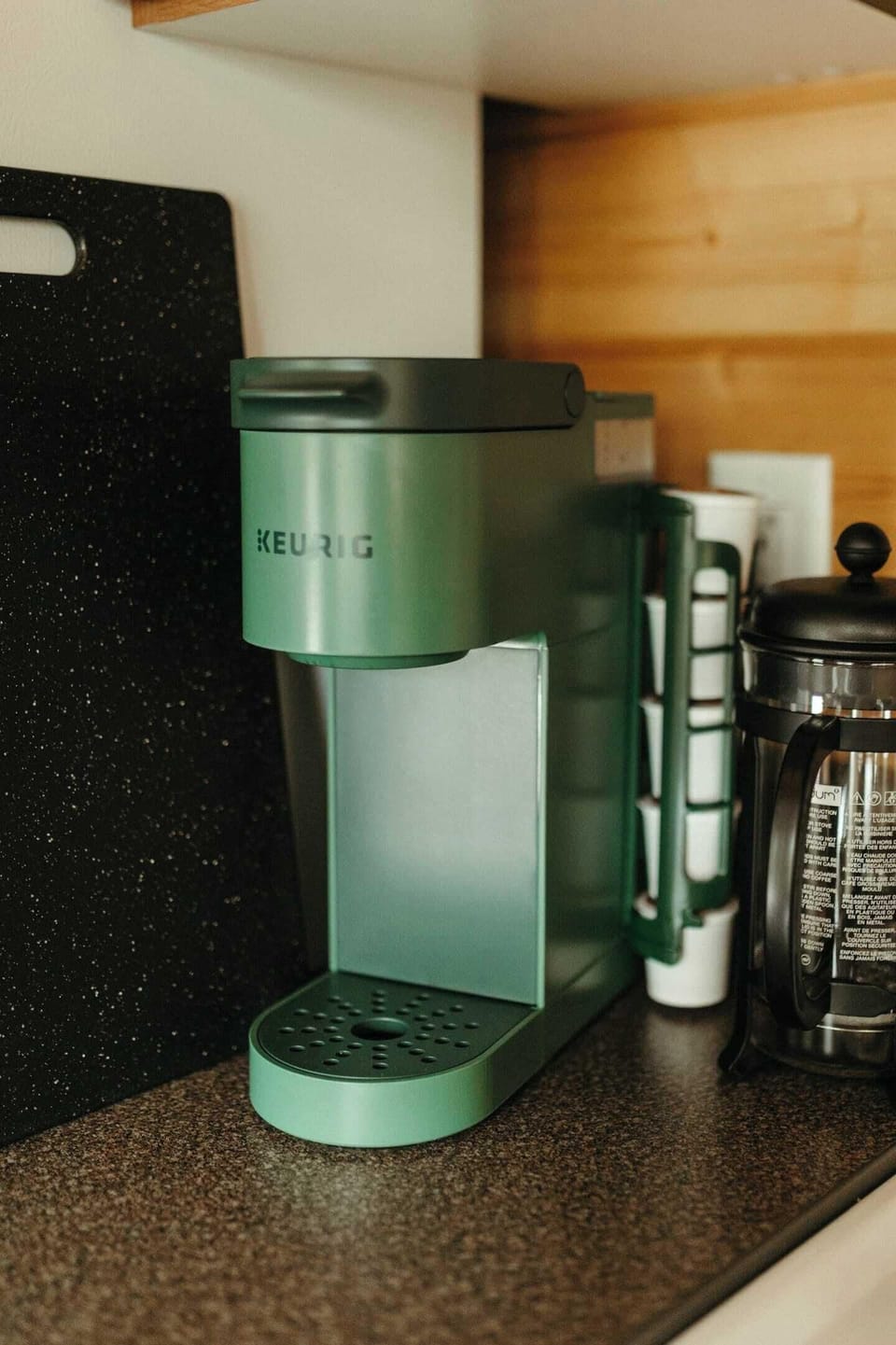 Each cabin provides Keurig pods, coffee maker and a french press with fresh local grounds, a tea kettle and tea.