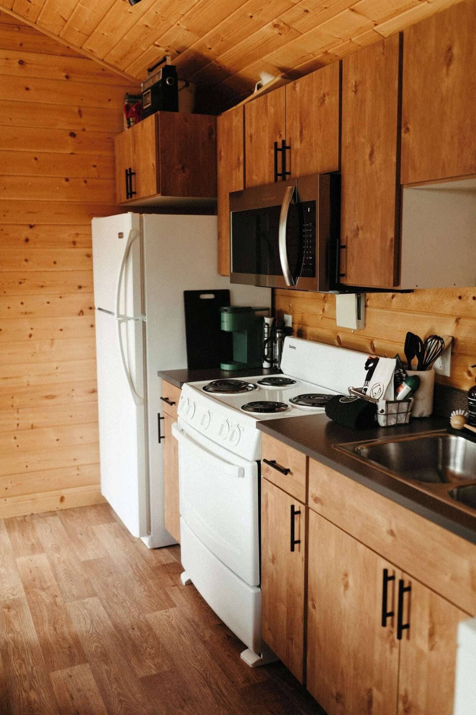 Full size appliances plus pots and pans and fully stocked amenities for all your cooking needs.