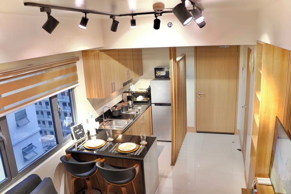 Dining table and kitchen top view