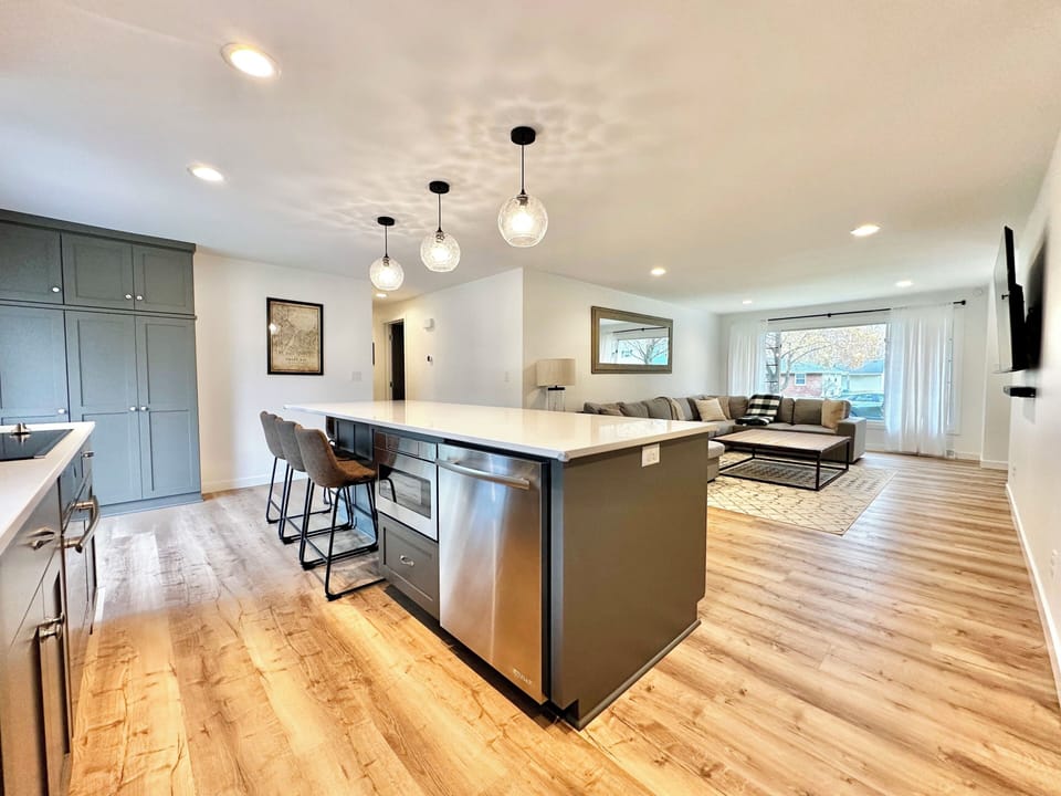 Main floor open concept kitchen and living room area