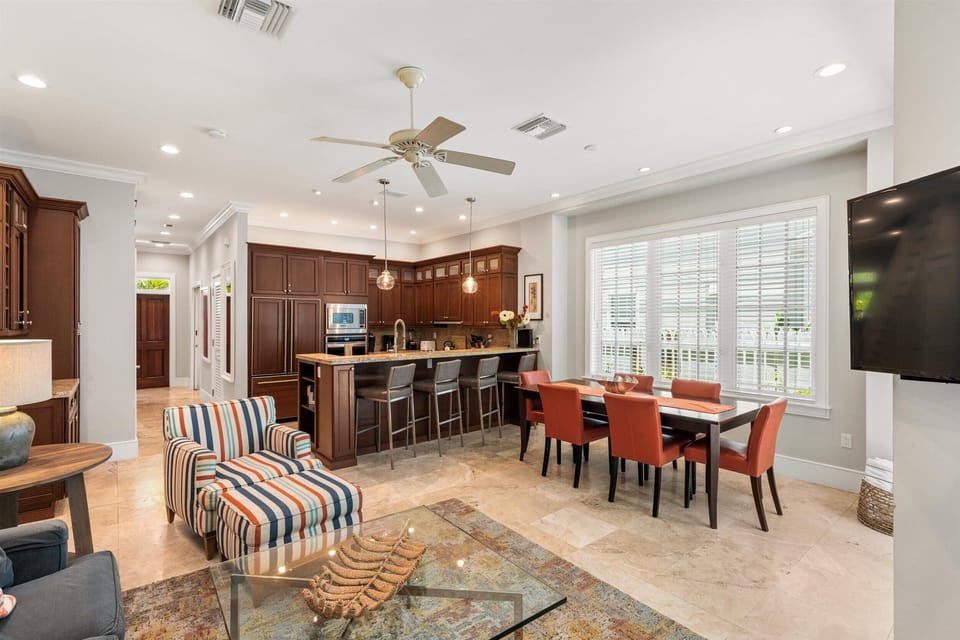 Full view dining area and kitchen