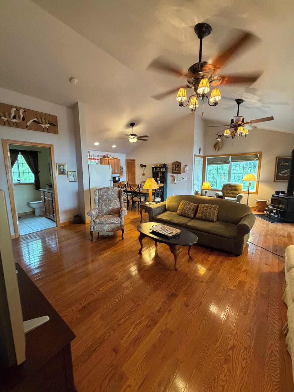 Kitchenette, living area and bathroom