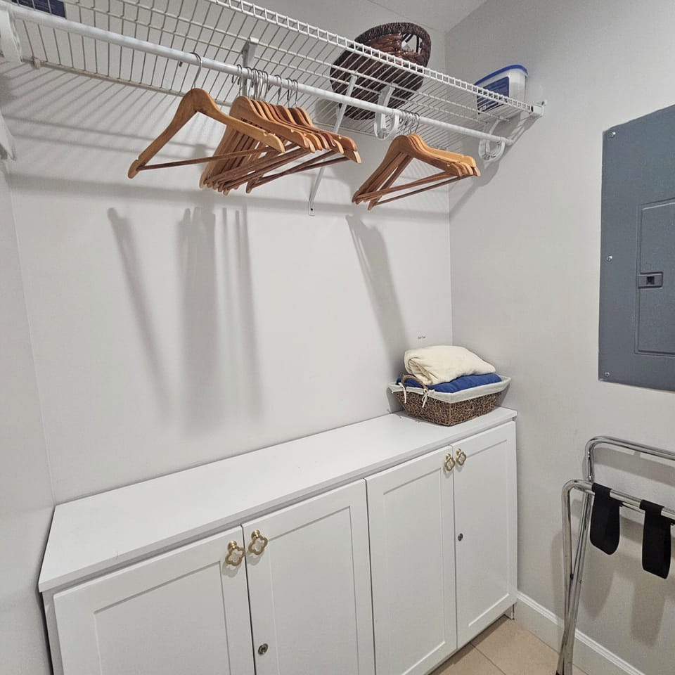 Walk in closet. Beach and pool towels provided. 
