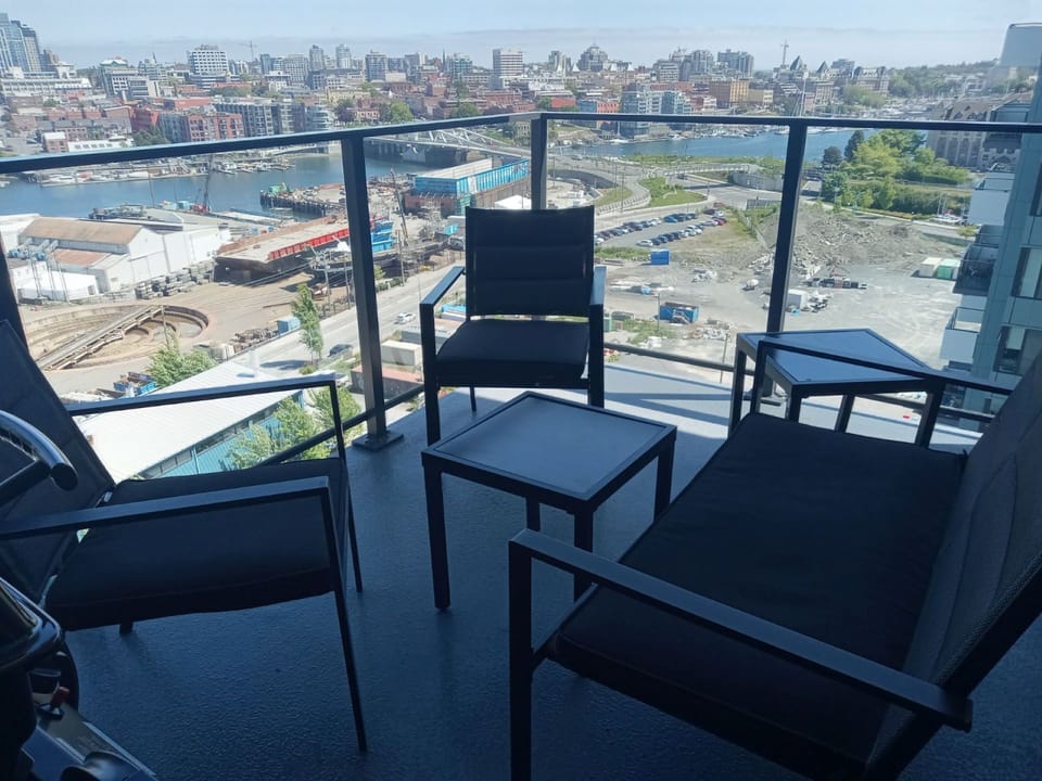 Deck seating with water views