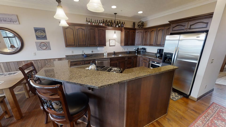 Indoors, Kitchen, Hardwood, Kitchen Island, Chair