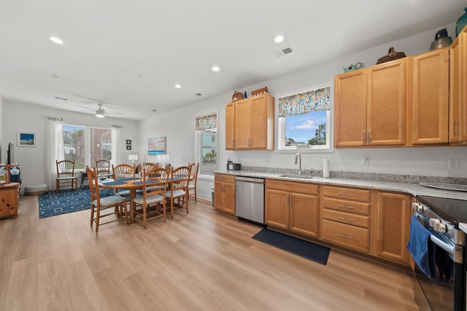 Spacious kitchen, dining and living space