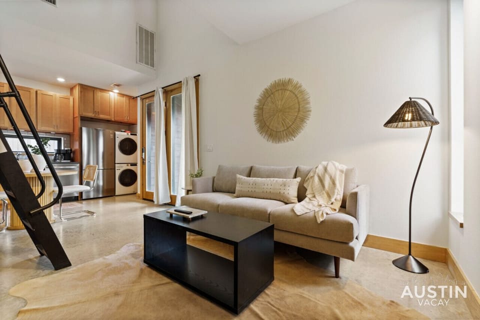 Beautiful living room with comfy sofa and smart tv