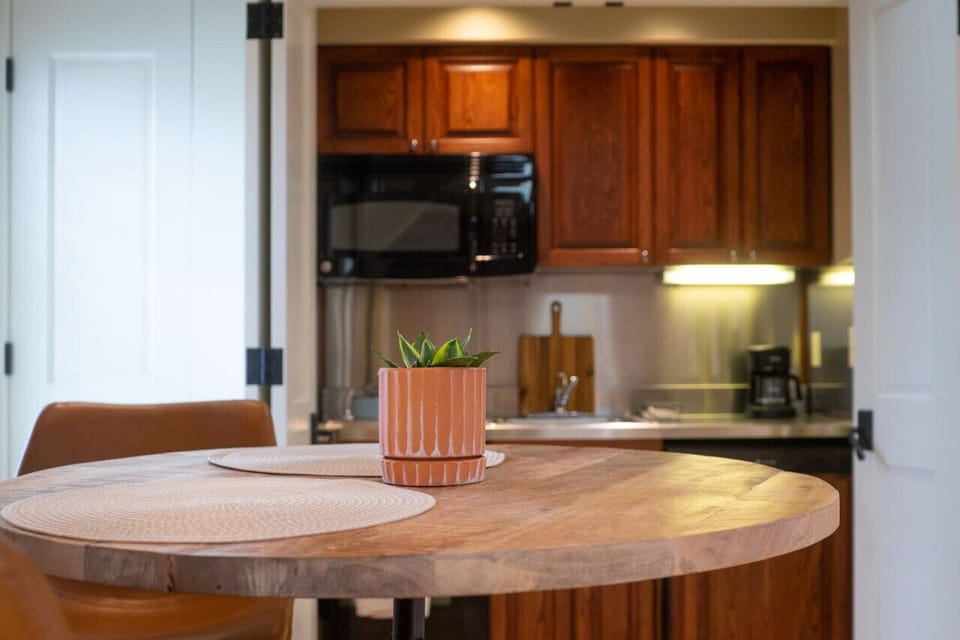 View of kitchen from the dining area.