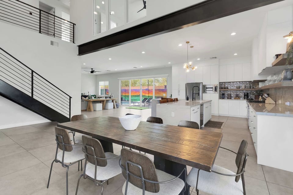 Dining area and kitchen! Dining table seats 8!