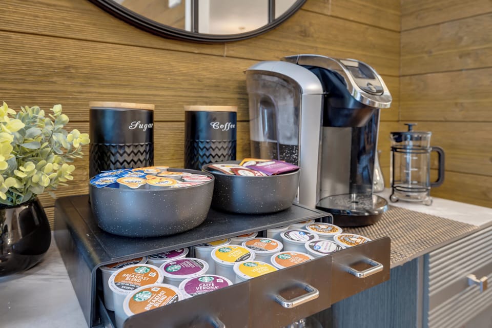 Fully stocked coffee station with a variety of options to start your day right.