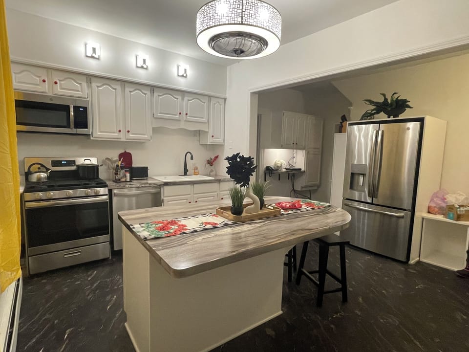 Cooking essentials, salt, pepper,oil, spices stove,dishwasher,food disposal.