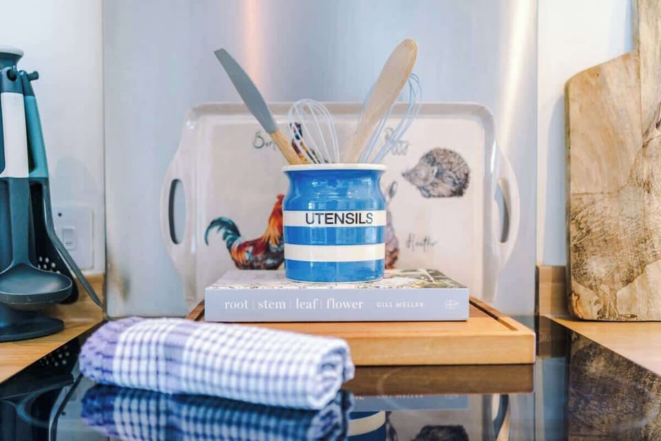 The large kitchen is fully equipped with everything you need for your long or short stay with us. There is an electric hob, double oven, fridge freezer, dishwasher, Coffee machine, microwave, toaster, kettle, washing machine & dryer. 