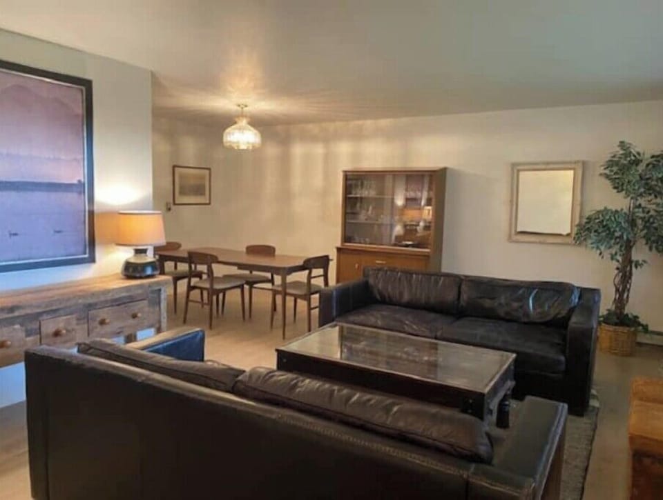 Main Living room - Beautiful RH leather sofas provide an intimate setting. 