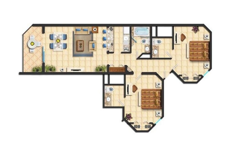 The unit's layout shows the spaces clearly, including a terrace, & living space 