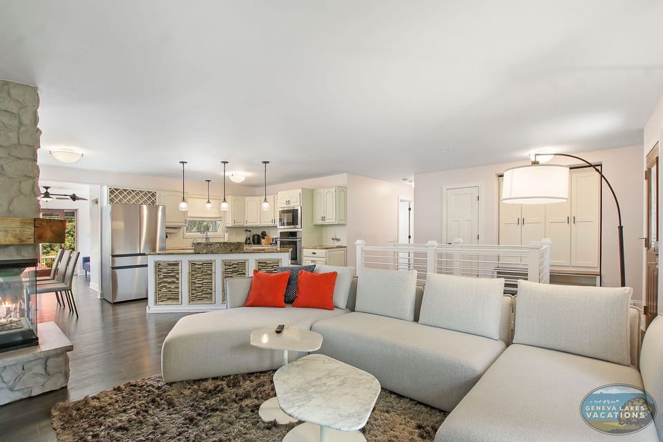 Open concept living with a gas fireplace
