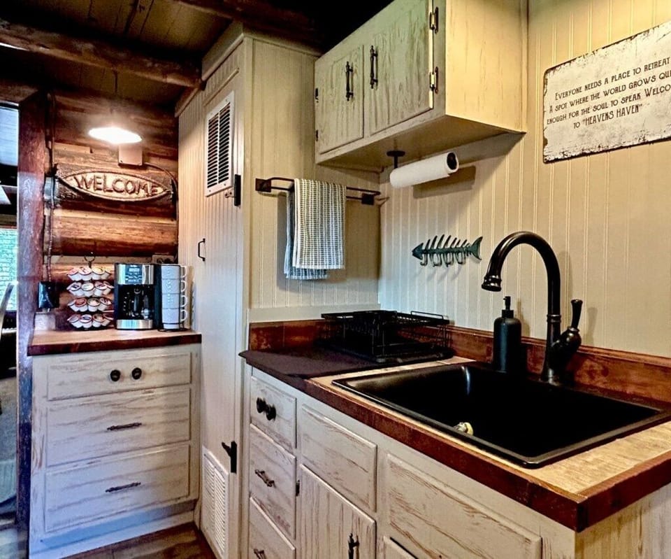 Kitchen sink with space for dishes to air dry. 