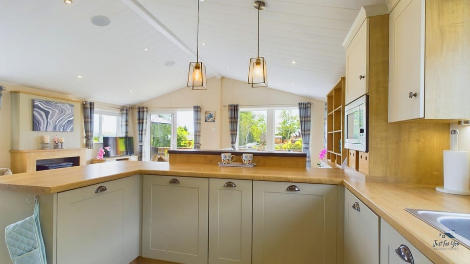 Spacious open-plan kitchen and living area.