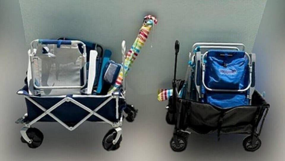 The unit has a wagon 2 beach chairs and an umbrella for you to use