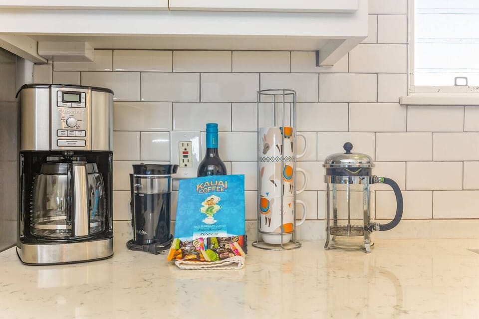 Enjoy all types of coffee in this fully equipped kitchen.