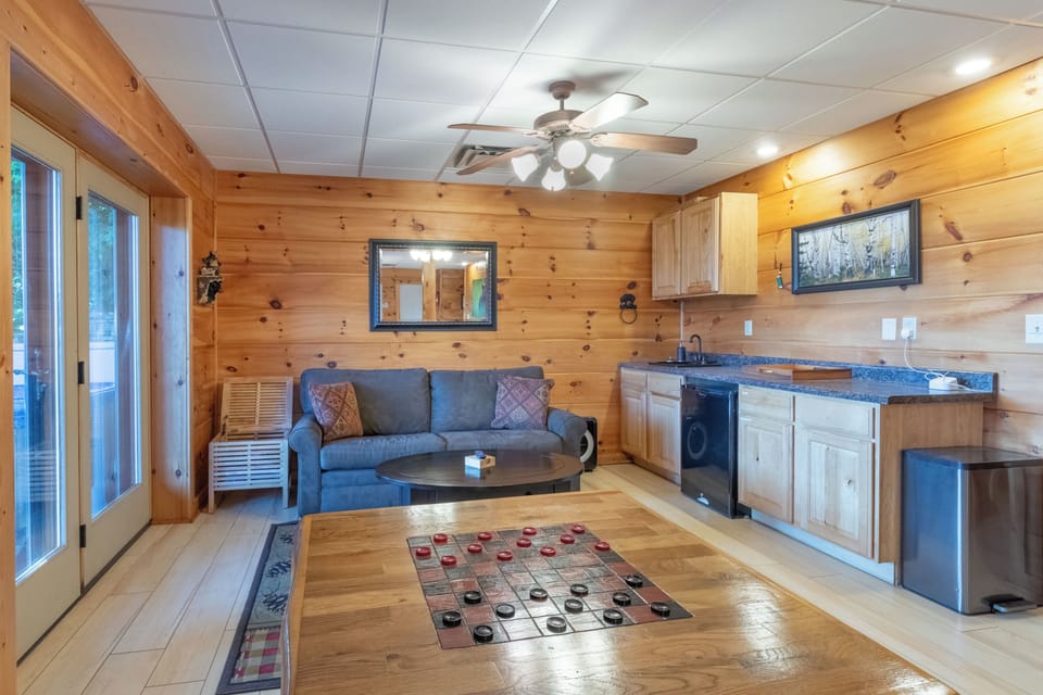 Queen-Size Sleeper Sofa in the Lower-Level Gaming Room